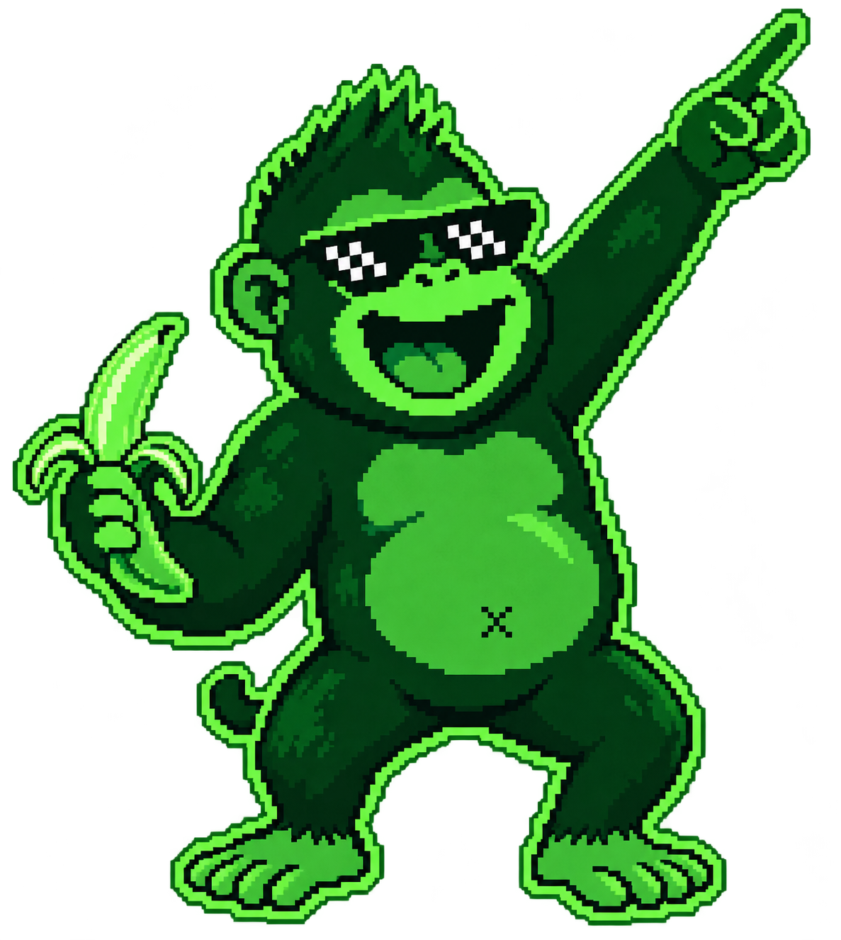 Pump Ape character pointing at the moon with a banana